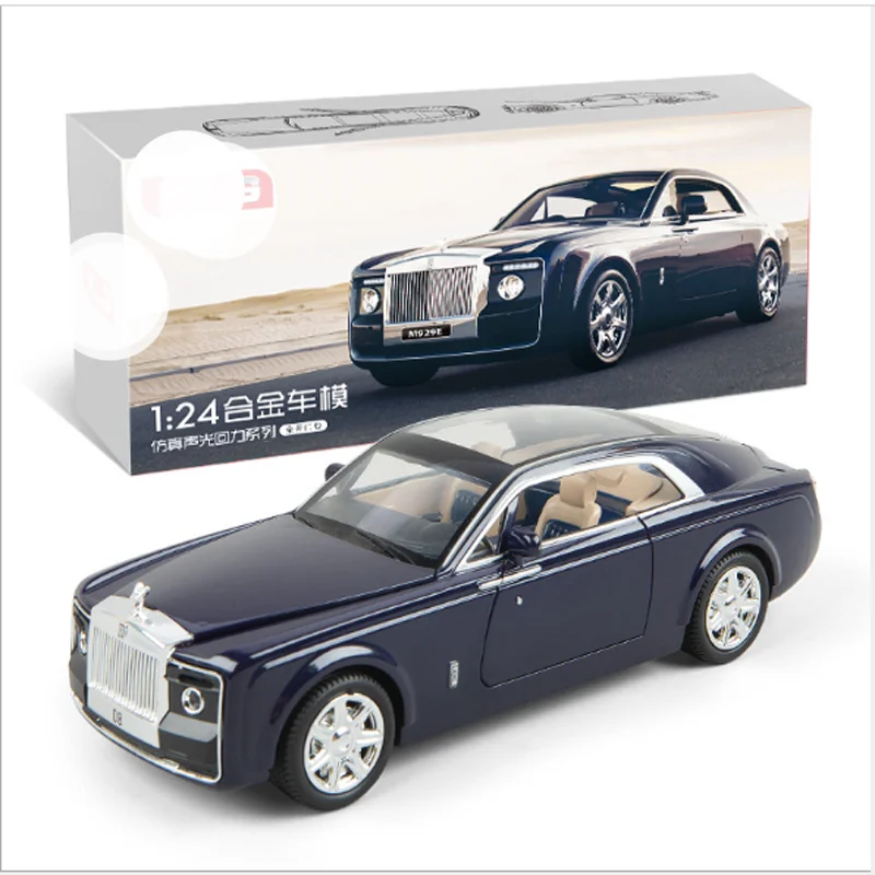 1:24 литье под давлением, модель автомобиля Rolls Royce Huiying, металлическая игрушка, игрушечное колесо, имитирующий звук, светильник, оттягивающий назад, коллекция автомобилей, детский - Цвет: Черный