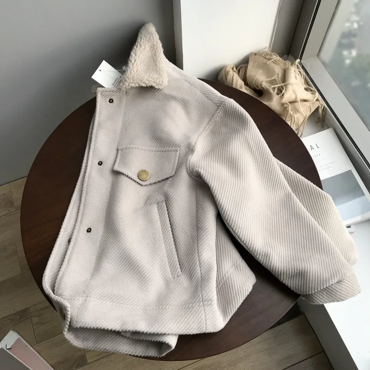 beige Новая Вельветовая куртка из овечьей шерсти в стиле Харадзюку, женские осенне-зимние пальто, большие размеры, женские большие Топы, куртки, утепленная куртка - Цвет: beige