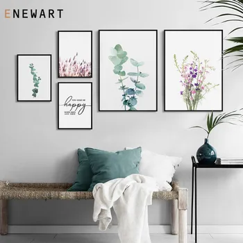 

Nordic Decoration Wall Art Green Plant Eucalyptus Canvas Painting Print Poster Picture for Living Room Morden Home Decoration