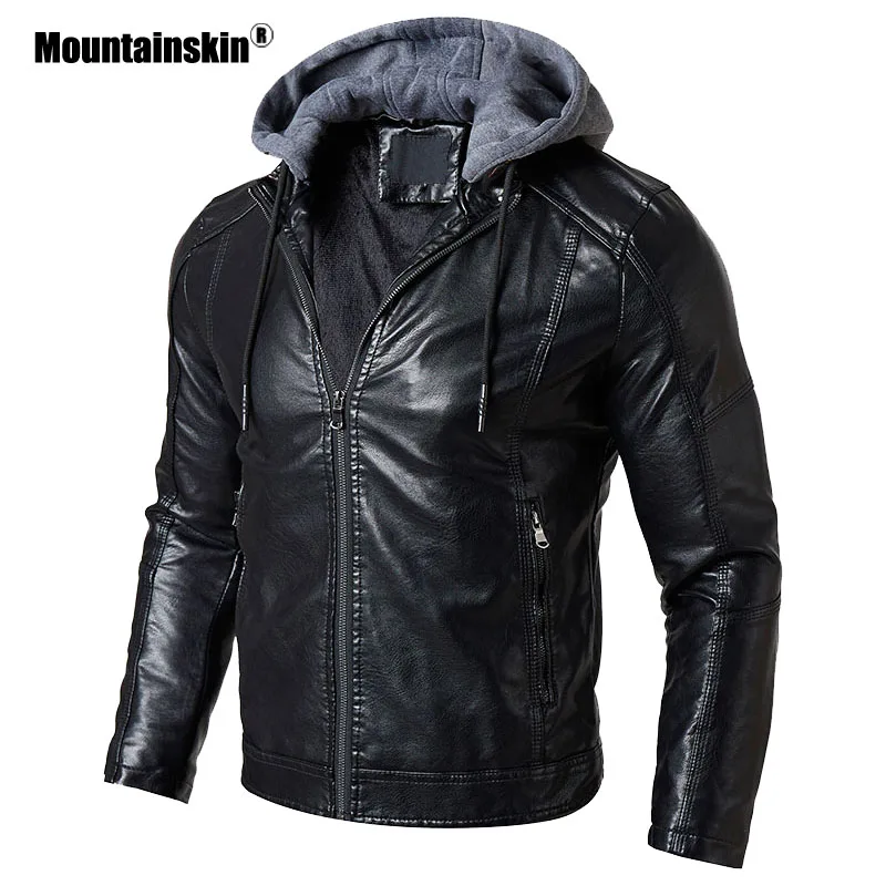 Мужская куртка из ПУ кожи Mountainskin теплая приталенная мотоциклетная брендовая