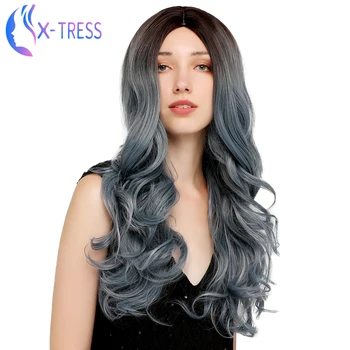 

Synthetic Blue Wigs For Women 24 inch Ombre Colored Romantic Curly X-TRESS Wig Heat Resistant 6 Color available Cosplay Wig