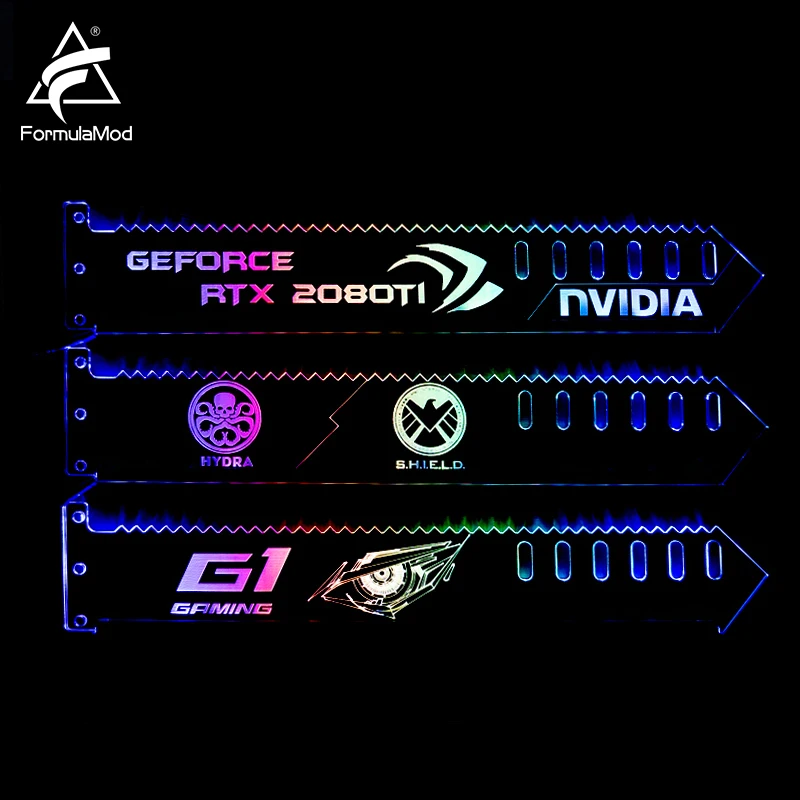 FormulaMod Fm-QJD, цветная(RGB) GPU Блок акриловые кронштейны, декоративные тарелки GPU держатель, 5v 3Pin цветная(RGB) с возможностью синхронизации ASUS AURA