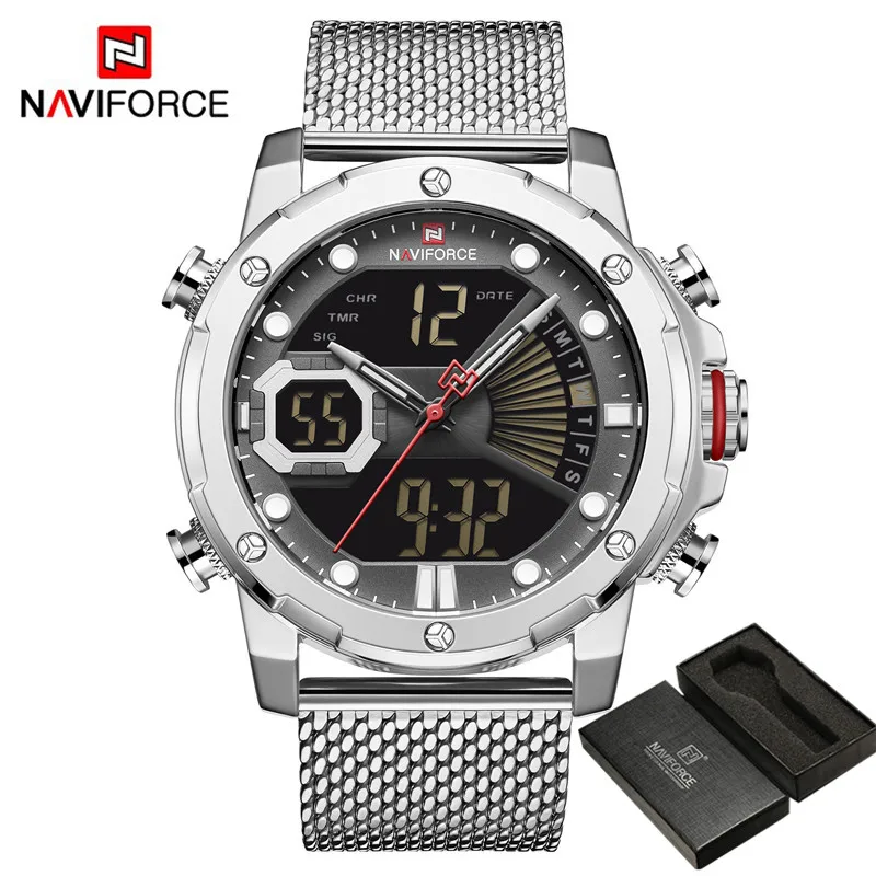 NA917206 with box NAVIFORCE мужские часы, кварцевые цифровые мужские часы, военные спортивные сетчатые часы из нержавеющей стали, лучший бренд, роскошные черные мужские наручные часы 9172 - Цвет: NA917206 with box