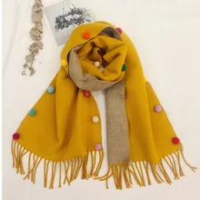 Новинка года; осенне-зимний шарф для девочек с имитацией разноцветных шаров; длинный шарф для девочек; шаль с кисточками для мальчиков; одежда с воротником для малышей; шарф для малышей