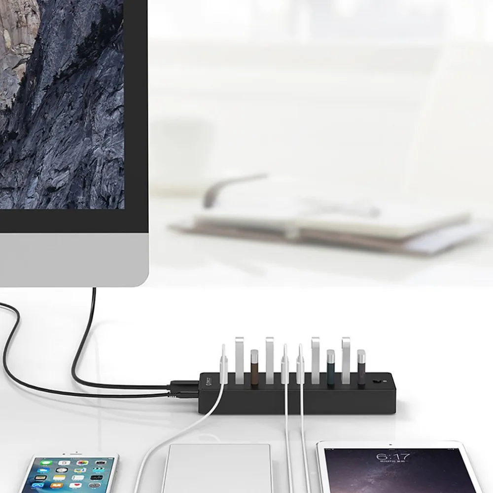 ORICO 10 портов USB 2,0 концентратор 12 в А источник питания огнеупорный ABS для ПК Mac ноутбука черный