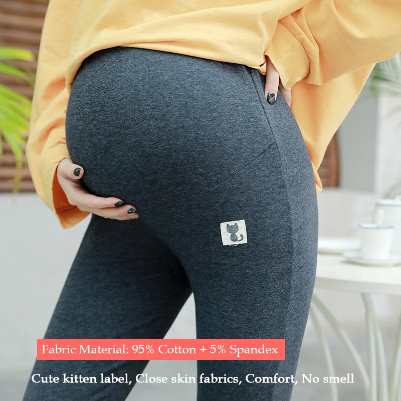 Abdomen Support Trousers Maternity Leggings Pregnant Cute Kitten Pattern Breathable Cotton Adjustable Maternity Safety Pants
