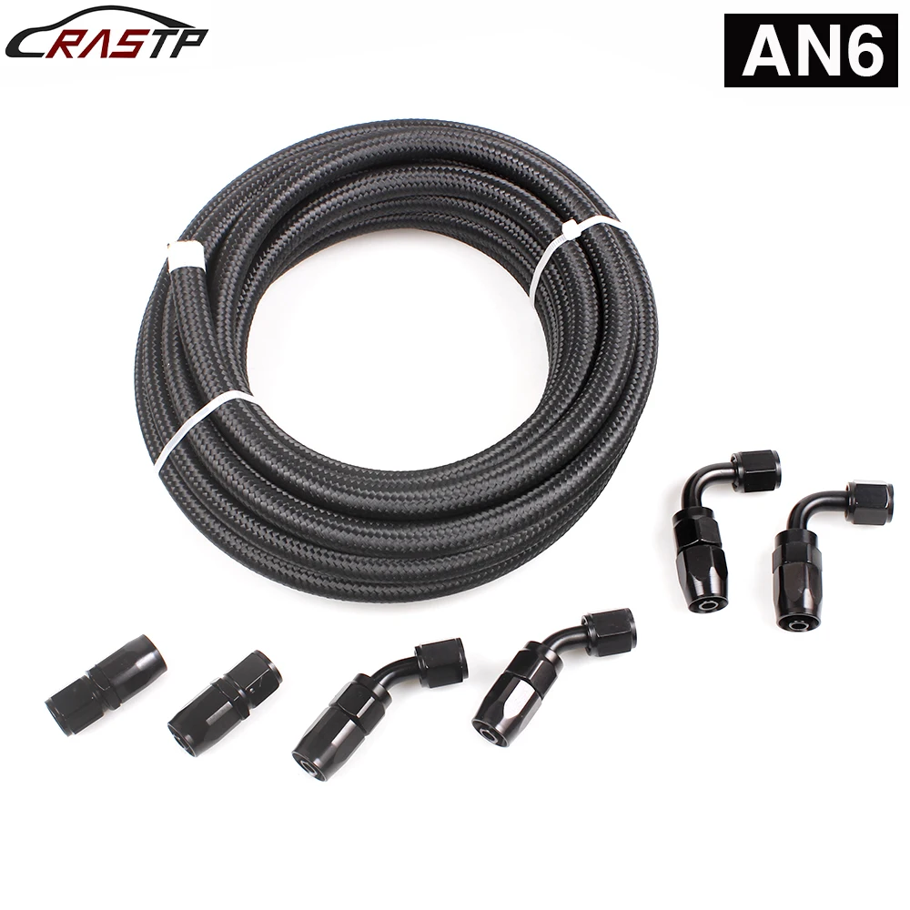 

RASTP-Universal Fuel Line Kit AN6 AN8 AN10 11.8 Feet Hose Nylon Stainless Steel Braided CPE Oil Fuel Pipe Fitting RS-HR017