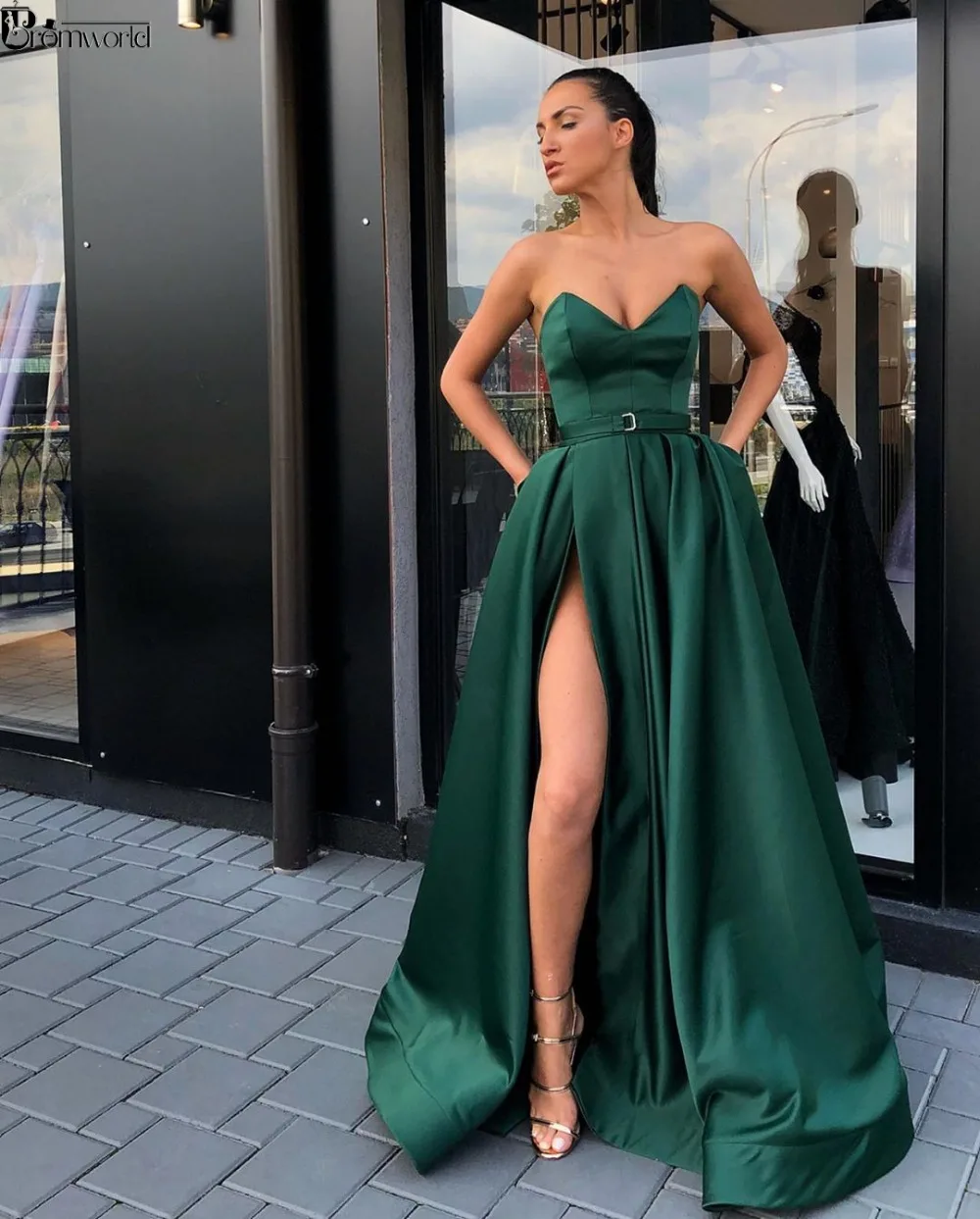 Elegante vestido de de satén, Sexy, verde corte alto, talla grande, 2021 - AliExpress Bodas y eventos