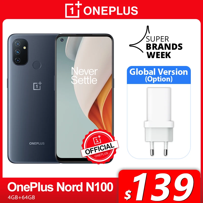 Global Version OnePlus Nord N100 4GB 64GB Smartphone 90Hz 6.52'' Screen 13MP Triple Cameras 5000mAh 18W OnePlus Official Store