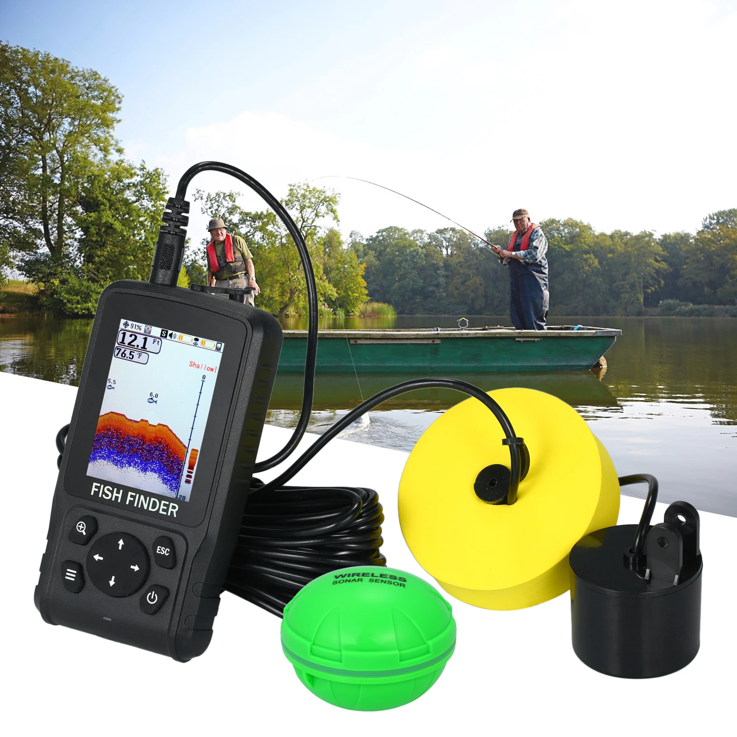 Эхолот Sonar Беспроводной Wi-Fi рыболокатор 2,8 дюймов lcd эхолот 118FT ...