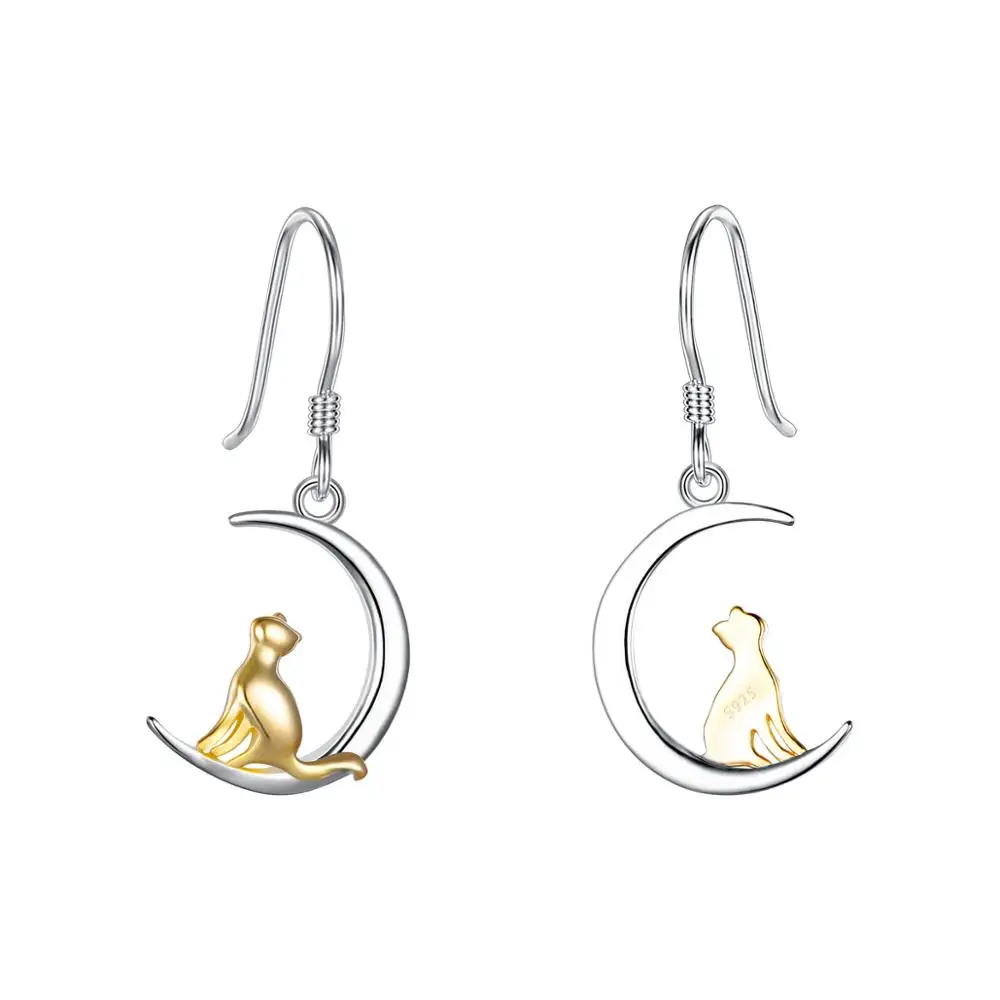 Tuliper, 925 пробы, серебряные серьги, луна, кот, крючок, серьги для женщин, девушек, длинные висячие серьги, вечерние ювелирные изделия, аксессуары, подарки