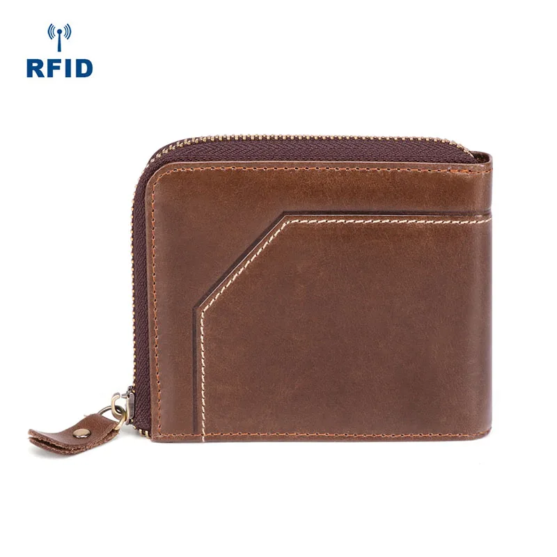 Модный мужской кошелек на молнии, RFID Блокировка ID, кредитный держатель для карт, Топ зерно, натуральная коровья кожа, мужской кошелек, карманный MRF6