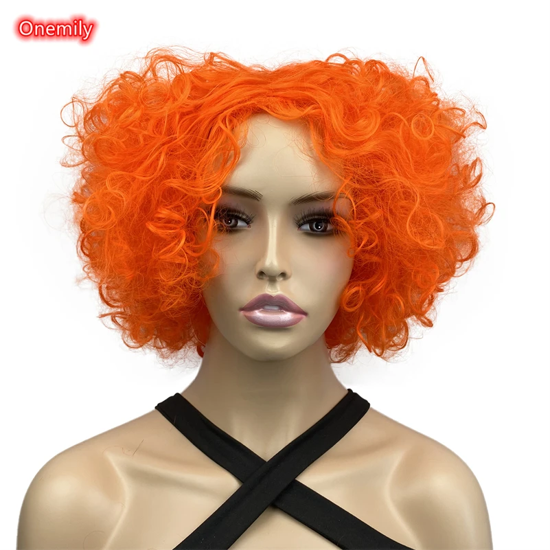 

Парик для косплея афро Женский, асимметричный, короткий, волнистый, пушистый, оранжевый, для Хэллоуина