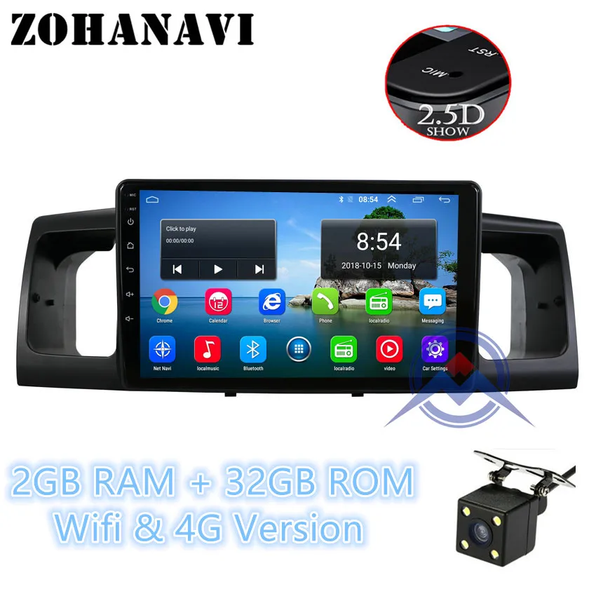 Radio Cam 2G 32G ZOHANAI 2.5D Экран Android 8,1 dvd-плеер автомобиля для Toyota Corolla E120 BYD F3 мультимедийный плеер стерео GPS Радио Навигация - Цвет: Radio Cam 2G 32G