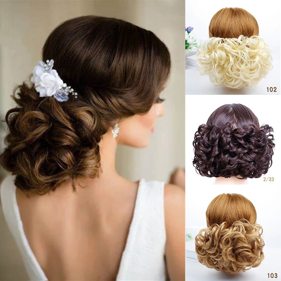 8 цветов короткие кудрявые шиньон парик термостойкие синтетические волосы большой пучок шиньон пушистая прическа для женщин свадебный пучок волос