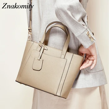 

Znakomity women handbag genuine leather fashion designers top-handle solid color shoulder messenger bag female simple tote 2020