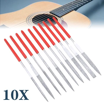 

10pcs Metal Diamond Needle Nut Fret Pin File Set Hole Slot Filing Guitar Tool Grinding Repair Hand Tools Kit