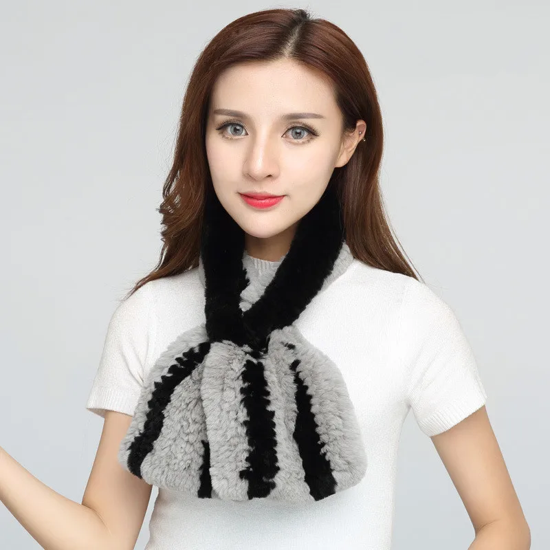 dark grey Glaforny корейский модный женский зимний шарф из меха кролика рекс двухцветная шаль Теплый и утолщенный шейный платок женское колье - Цвет: dark grey