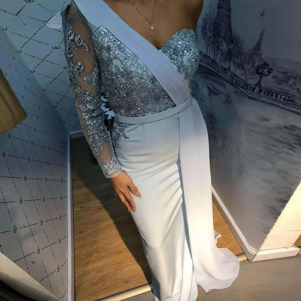 

Женское вечернее платье на одно плечо, длинное платье с длинным рукавом для выпускного вечера, 2021