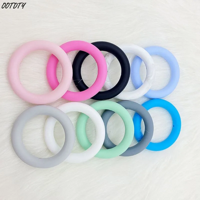 

5Pcs/Pack 65mm Silicone Teether Ring Beads DIY Baby Chewable Nursing Teething Shower Gifts
