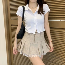 

2 Piece Set Women Tops And Dress Set Off-shoulder Blouse Summer Sexy Outfits Korean Style Clothes Cute Girl Suit 2PCS S1