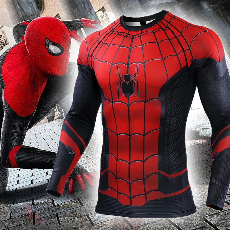 

Spiderman Compression Shirt Men Autumn Fitness Clothing Long Sleeve Workout T Shirt Gyms Elastic T-shirt Spider Man Rashguards