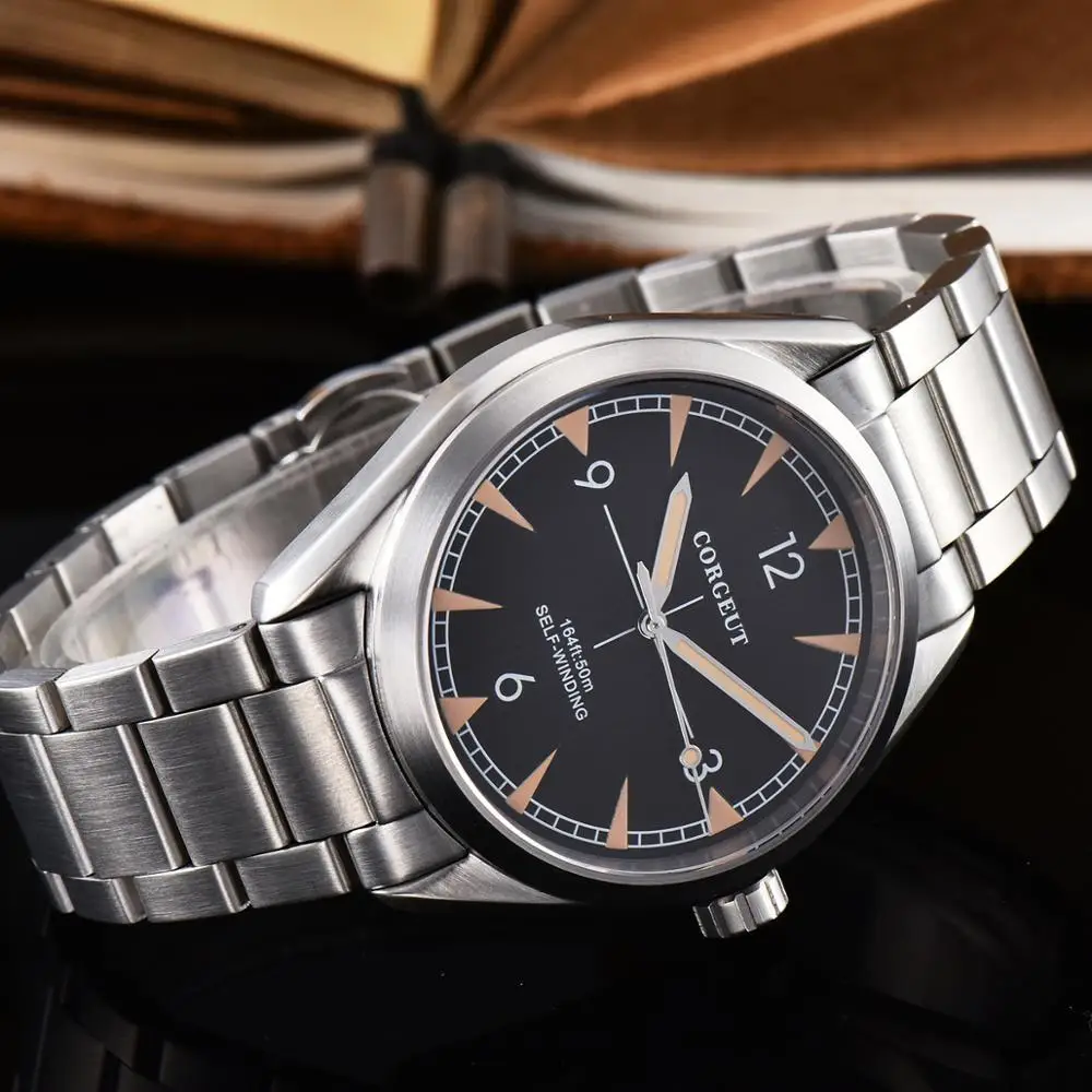 Corgeut 41 мм автоматические механические часы для мужчин люксовый бренд белый циферблат сапфировое стекло светящийся Водонепроницаемый Календарь наручные часы для мужчин