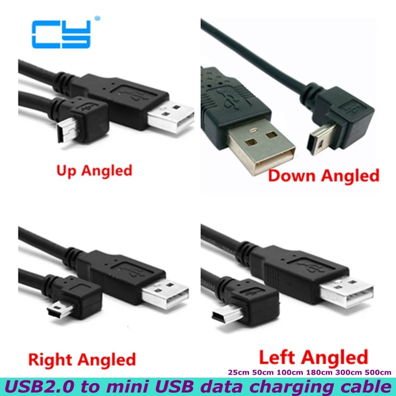 JSER Cavo dati da mini USB tipo B a 5 pin maschio ad angolo retto di 90 gradi a USB 2.0 maschio, 50 cm