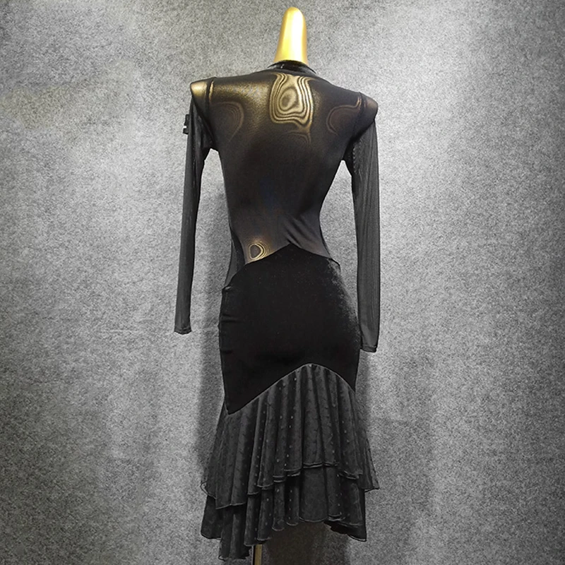 Платье для латинских танцев, дизайн, женское черное осеннее платье с длинным рукавом, платье для выступлений сальсы, сексуальное платье для соревнований, платье для латинских танцев, VDB1112