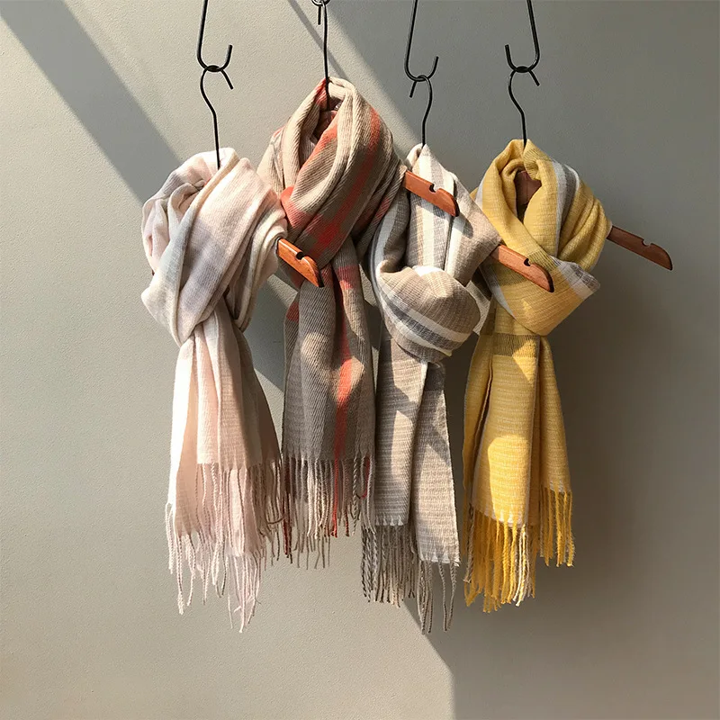 Новинка, женский осенний зимний теплый шарф, кашемировые шарфы, широкий длинный женский шарф, желтый, розовый цвет, мягкий шарф из пашмины