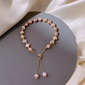 

Gold Plated Japanese Korean Elegant Bracelets INS Non-mainstream Design Freshwater Irregular Pearl Bracelets Women Simple Hand J