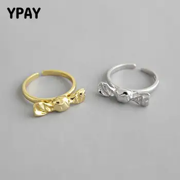 

YPAY Korean Genuine 925 Sterling Silver Open Ring for Women Girls INS Simple Bow Candy Female Finger Rings Fine Jewelry YMR817