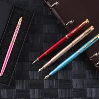 

Colorful Pen Fountain Pen Office Commercial Metal Gift Stationery Core Automatic Roller for School Refill Ink 0.3mm Art Tip