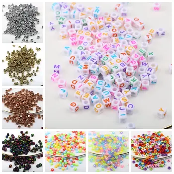 

100pcs Mixed Letter Acrylic Beads Round Flat Alphabet Digital Cube Loose Spacer Beads For Jewelry Making Bracelet DIY Handmade