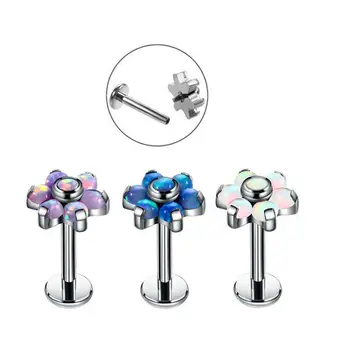 

100pcs Titanium F136 Labret Piercing Stone Opal Labret Piercing Body Jewelry Titanium Flower Opal Labret Stud