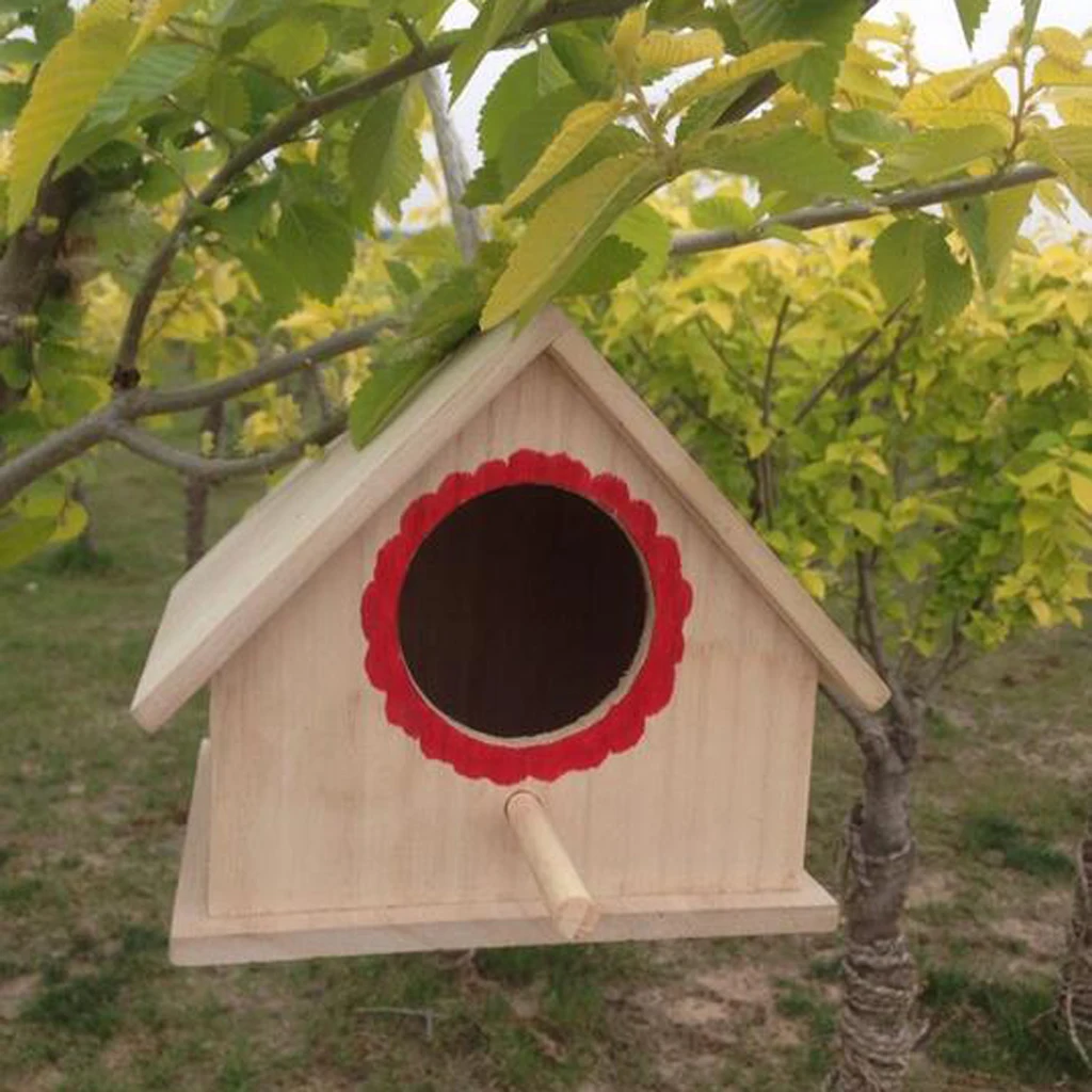 Wooden Bird House Birdhouse Hanging Nest Nesting Box With Rope Home Garden L
