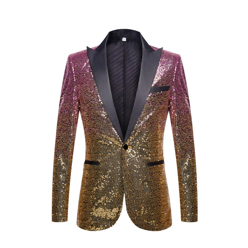 gold pink PYJTRL, стильный мужской костюм с блестками, золотистый, фиолетовый, синий, розовый, зеленый, вечеринка, свадебный банкет, ночной клуб, блейзеры для певцов - Цвет: gold pink
