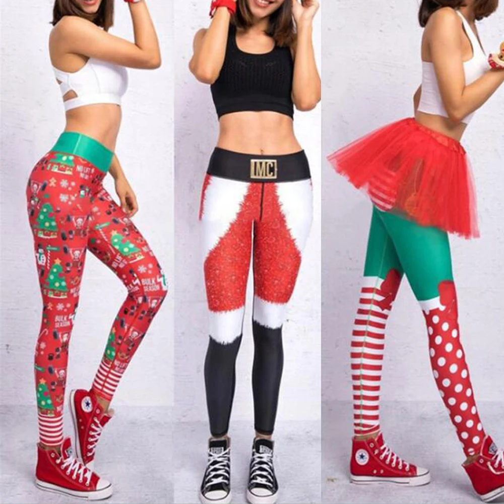 

Christmas Trousers For Women Lady Casual Elasticity Skinny Leggins Mujer High Waist Printing Stretchy Pants Workout Leggings D35