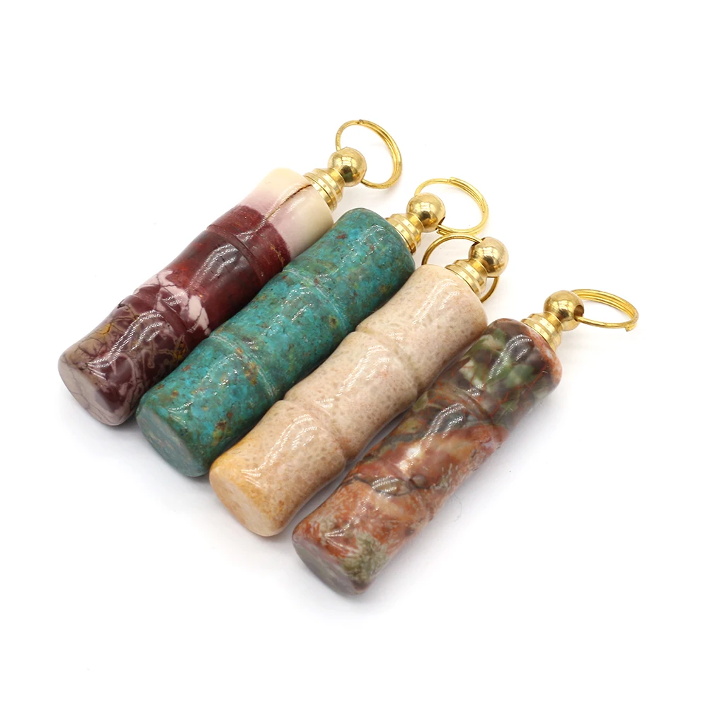 3PCSNatural Stone Coral Jade Perfume Bottle Slub Shape Pendant Essential Oil Diffuser For Jewelry Making Necklace Accessory Gift | Украшения