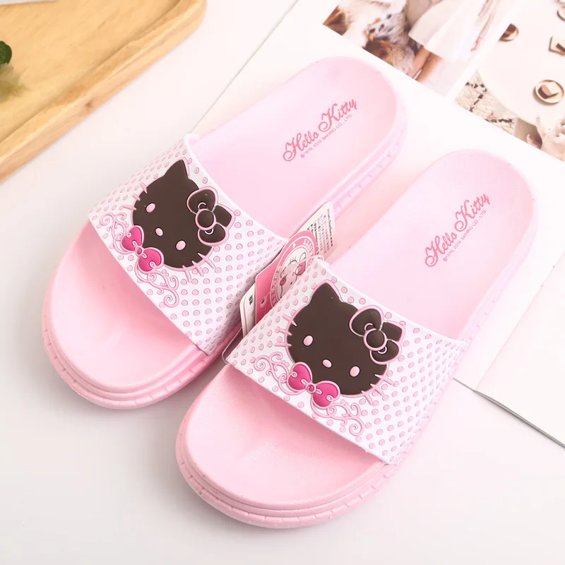 Розовые летние тапочки; милые женские шлепанцы «hello kitty»; пляжные сандалии; тапочки с котом для взрослых; обувь с животными; уличные вьетнамки
