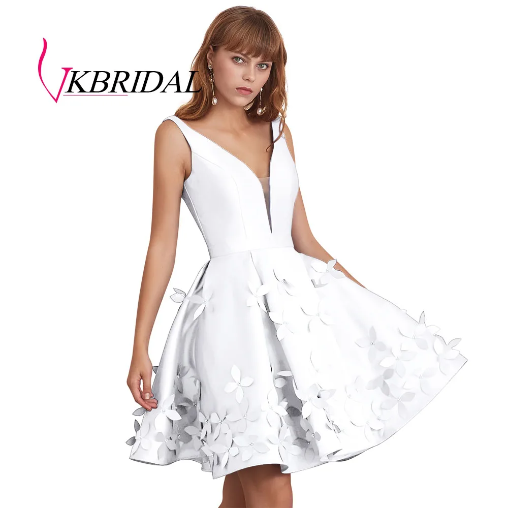VKBRIDAL с низким вырезом на спине тёмно-синие короткие платья для выпускного вечера сексуальное подключения-водолазки для девочек атласное платье Встреча выпускников/корпоративы Выпускной платье - Цвет: Белый