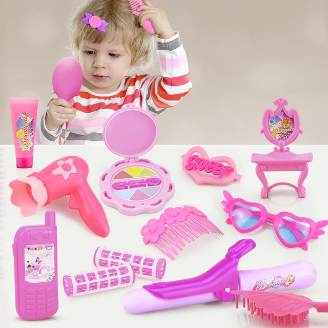 24-30PCS Pretend Play Kid Make Up Toys Pink Makeup Set Princess Hairdressing Simulation Plastic Toy For Girls Dressing Cosmetic 2