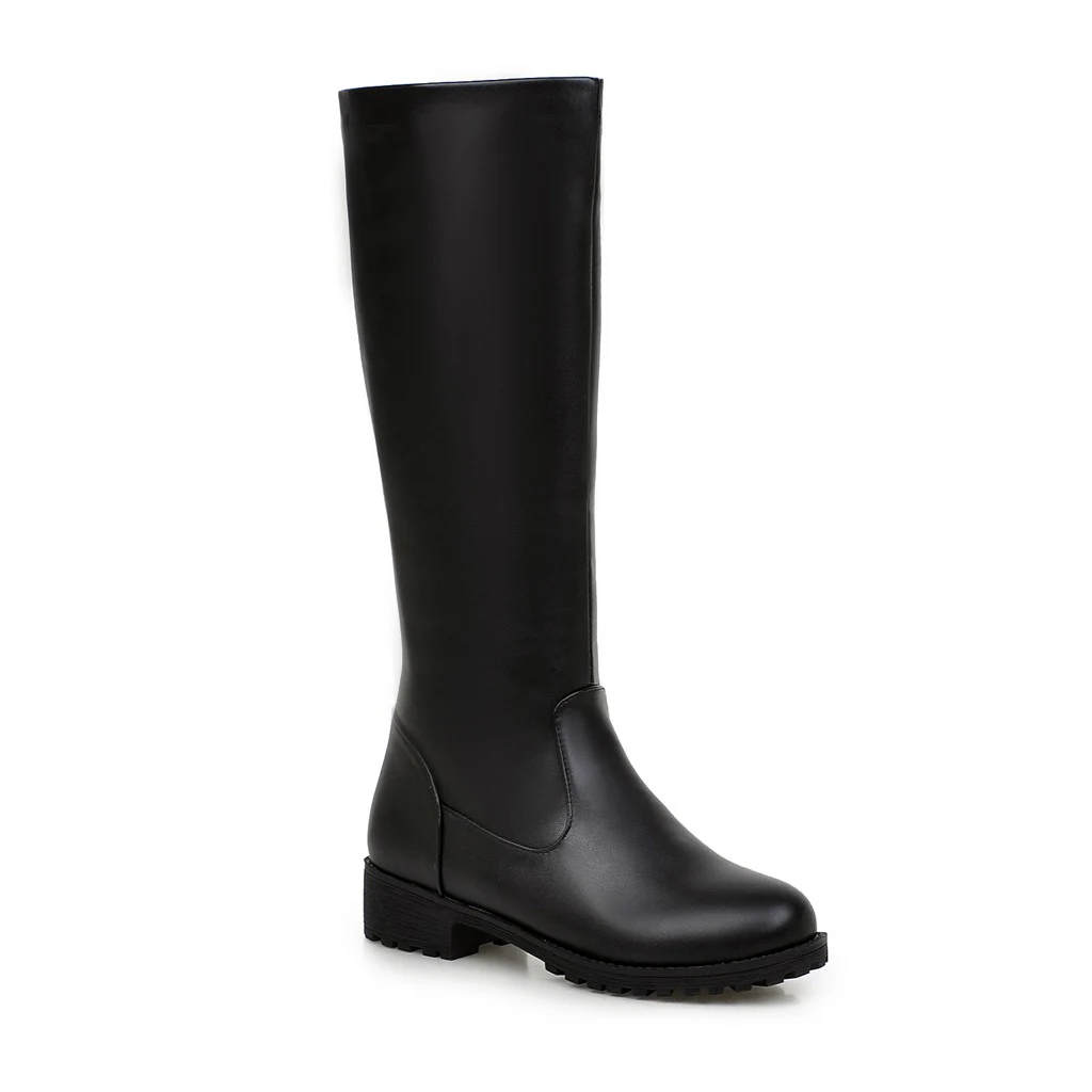 Women Shoes Autumn Winter Riding Boots Square Heel Western Boots Slip-On Med Heel Knee High Boots Ladies New Red Plus Size34-43