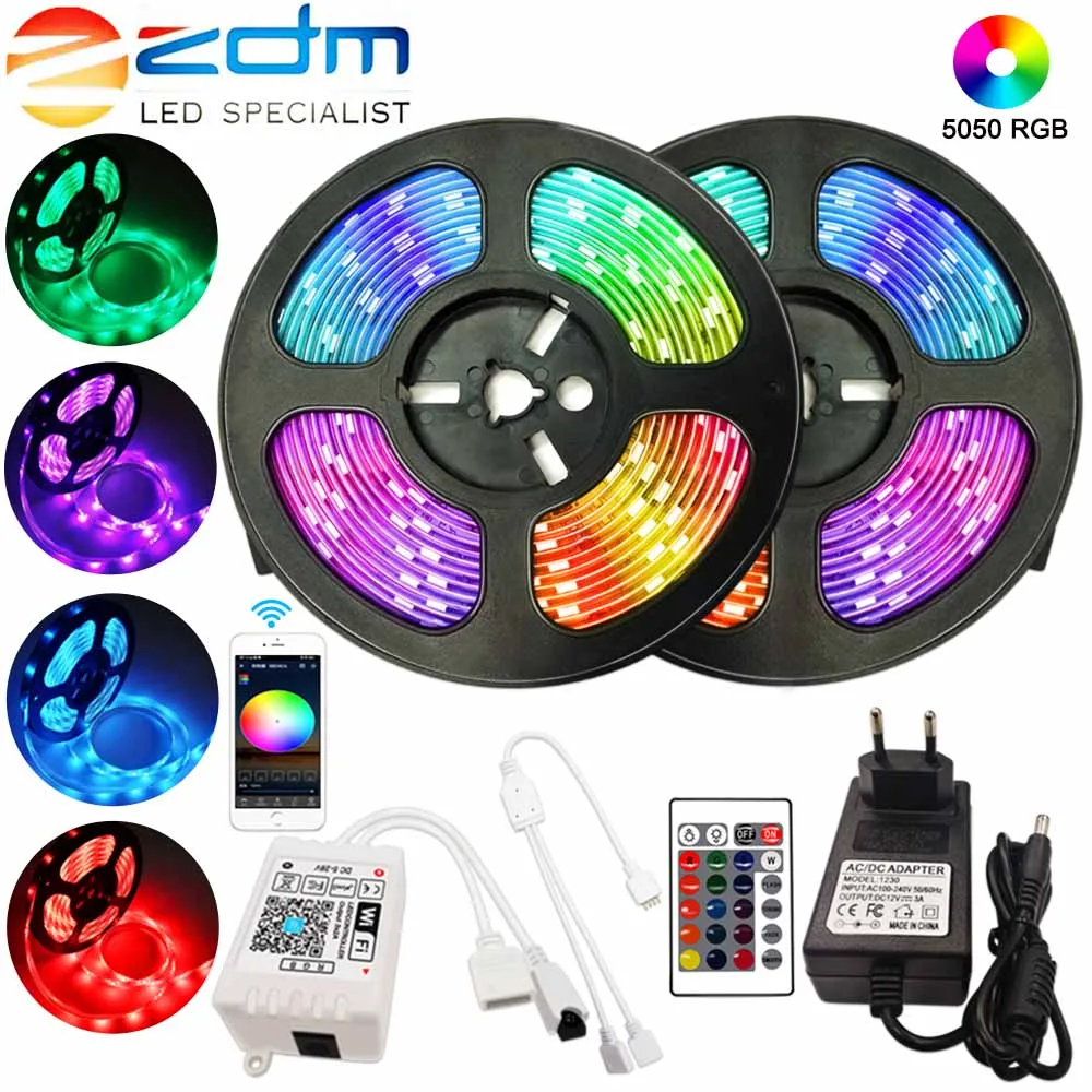 Светодиодная лента 5050 RGB WIFI водонепроницаемая гибкая ФИТА 5 м 10 15 Диодная 12 В