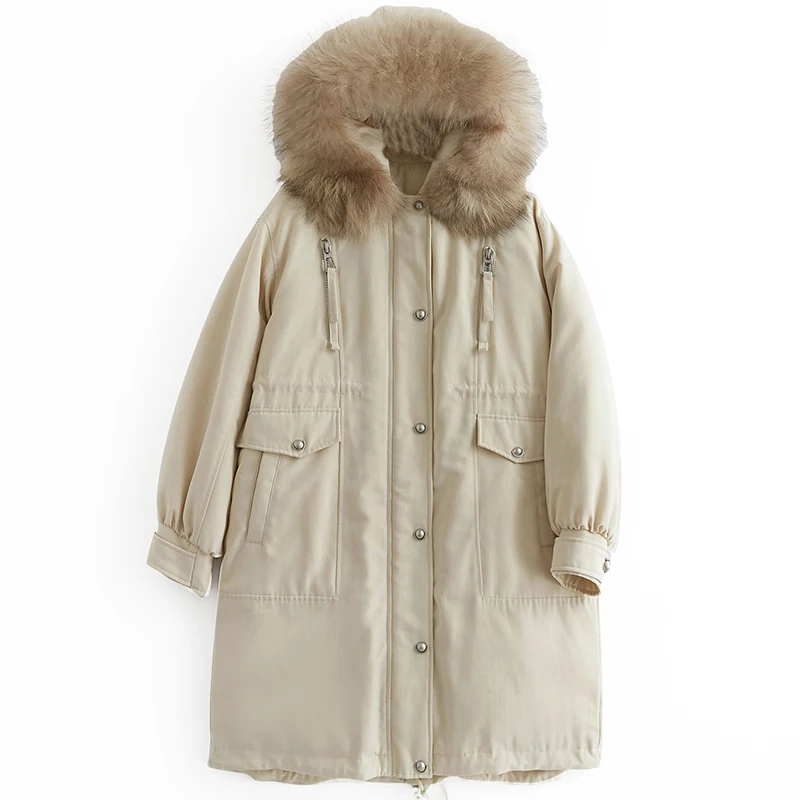 

New Down Jackets Woman Winter Long Even Hat Raccoon Heavy Seta Lead Loose Coat