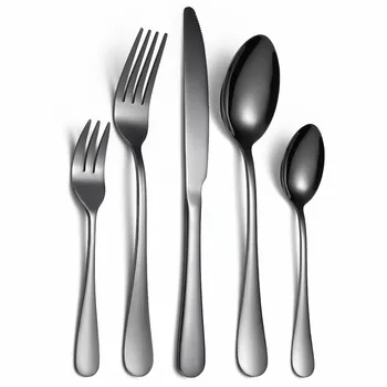 

Black Tableware Spoon Fork Set Cutlery Stainless Steel Cutlery Set Fork Spoon Knife Dinnerware Set 5Pcs Dinner set Free Shipping