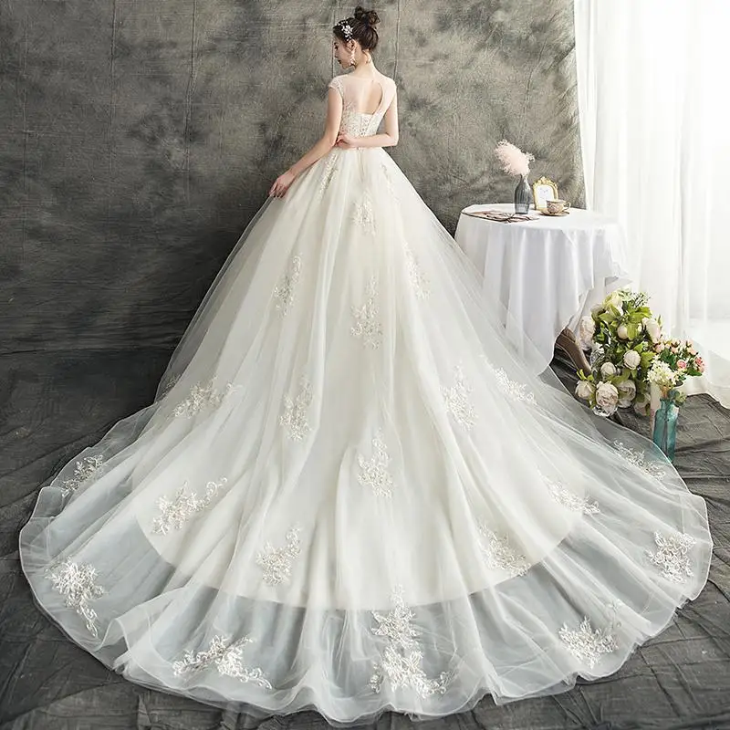 Новые Модные Простые off-белый топ с o-образным вырезом, Vestidos De Novia Индии свадебное платье элегантные платья для невест Роскошные поезд блестками размера плюс 62 - Цвет: OFF with train