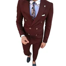 Двубортный, однотонный, из 2 предметов, приталенный мужской костюм с отворотом на одной пуговице, смокинг, пиджак, брюки, комплект(Блейзер+ штаны