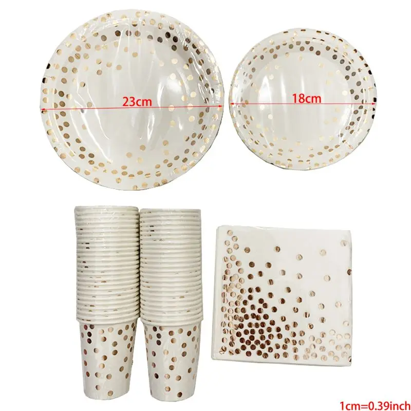 Rose Gold Dot Disposable Cups Paper Plates Napkins Set 200 PCS Service for 50 Guest Holiday Christmas party