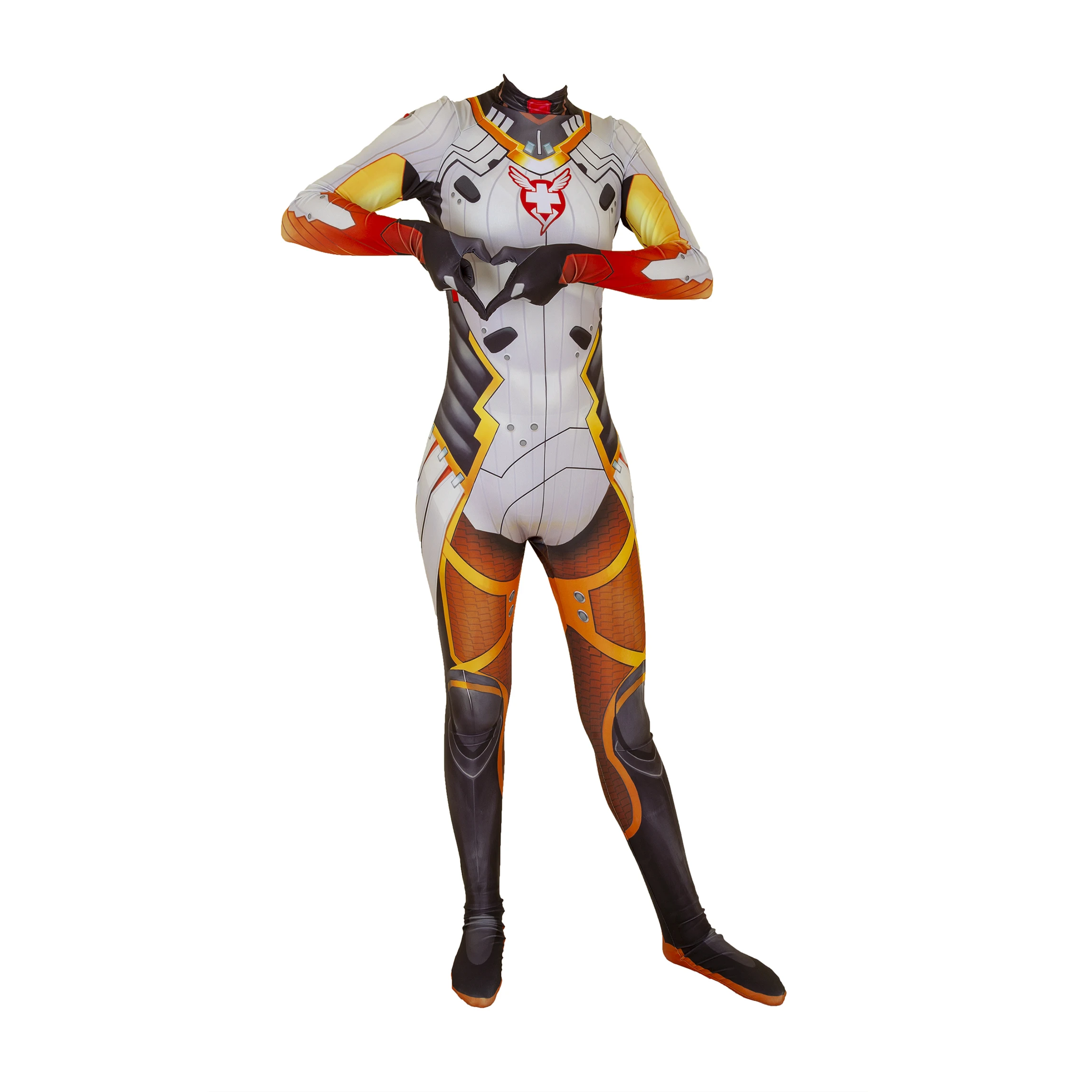 Unisex Lycra Spandex Zentai OW Angela Ziegler Mercy Cosplay Party Halloween Animation Costumes Adult/Kids 3D Style